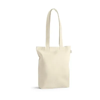 Sacola 100% algodão reciclado (140 g/m²) com alças de 75 cm. 380 x 420 x 100 mm