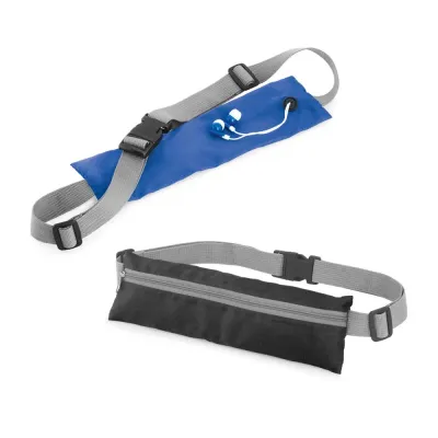 Pochete em 210D ripstop com saída para fone de ouvido. Bolsa com zíper e alça ajustável. 250 x 80 mm