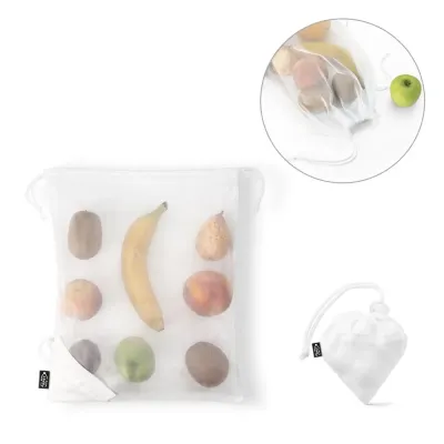 Sacola dobrável em malha rPET com bolsa em rPET 190T para dobrar a sacola. Ideal para as compras....