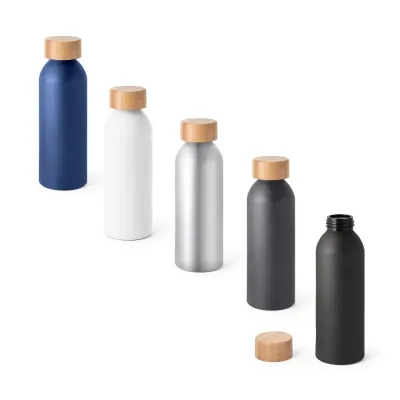 Squeeze de alumínio com acabamento mate e tampa em bambu. Capacidade até 550 mL. Certificação EU ...