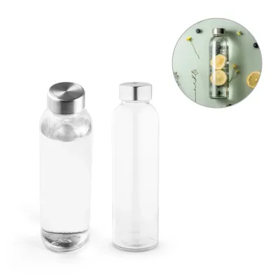 Squeeze de vidro para sublimação com tampa em aço inox. Capacidade até 500ml. Certificação EU Foo...