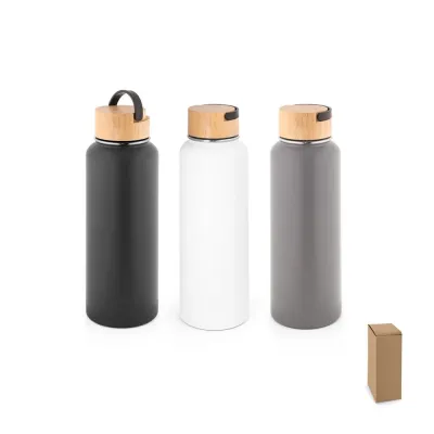 Garrafa em aço inox (90% reciclado) de parede dupla térmica, isolada a vácuo. Parede com revestim...