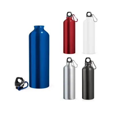 Squeeze em alumínio com mosquetão e capacidade até 750 mL. Certificação EU Food Grade. Caixa bran...