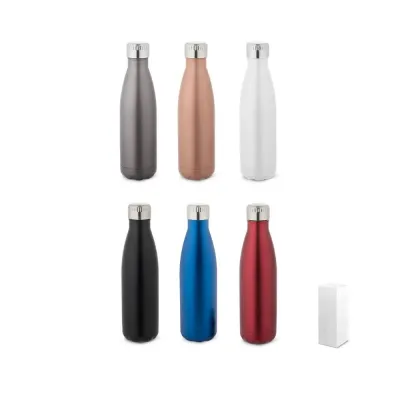 Squeeze em aço inox com parede dupla isolada a vácuo, capacidade até 540 mL e tampa à prova de fu...