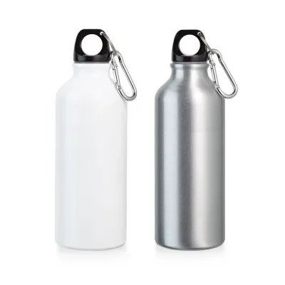 Squeeze em alumínio para sublimação com mosquetão e capacidade até 500 mL. Certificação EU Food G...