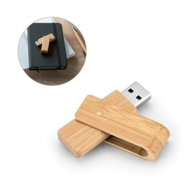 Pen drive em bambu com capacidade de 8GB. 59 x 19 x 12 mm