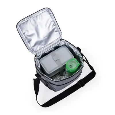 Bolsa térmica, capacidade 11 litros, tecido nylon poliéster 300D (cinza), bolso frontal, dois bol...