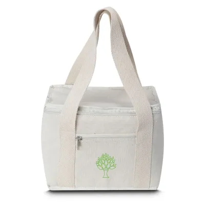 Bolsa térmica em algodão cru de 450g/m² e interior em PEVA, bolso frontal, alça de mão, interior ...