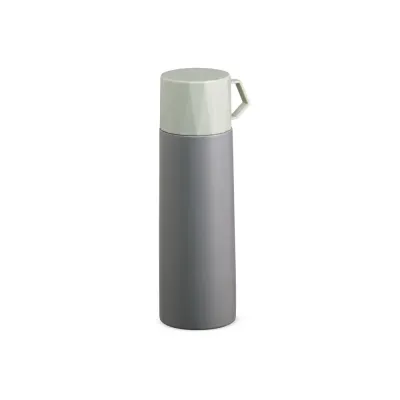 Garrafa térmica 500ml inox cinza com tampa que pode ser utilizada como caneca, tampa interna em p...