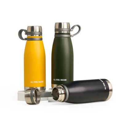 Garrafa térmica com infusor de bebidas, feita em inox 316 com capacidade de 650ml e alça de silic...