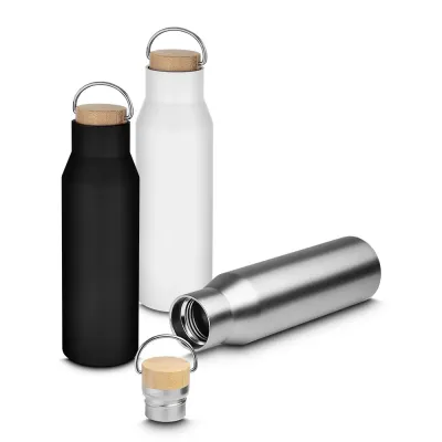 Garrafa térmica em aço inox com parede dupla isolada a vácuo com pintura fosca, com capacidade de...