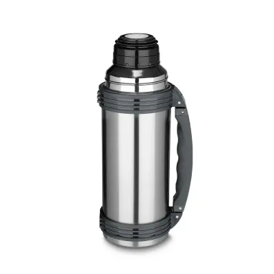 Garrafa térmica em aço inox de 1,2L com parede dupla e isolamento a vácuo. Possui alça lateral pl...