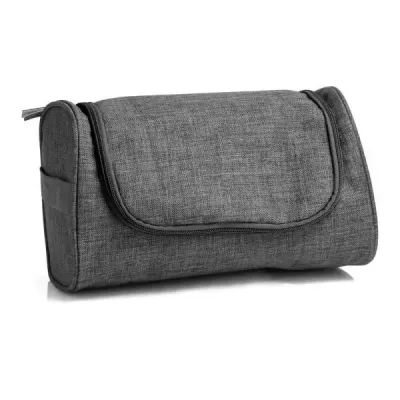 Necessaire em Poliester 300D Melange Cinza com gancho. Conta com uma alça de mão nas duas laterai...