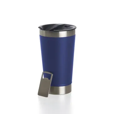 Copo térmico de inox azul com acabamento liso