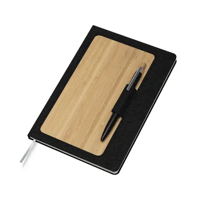 Caderno de anotação com capa em RPET e Bambu - 1