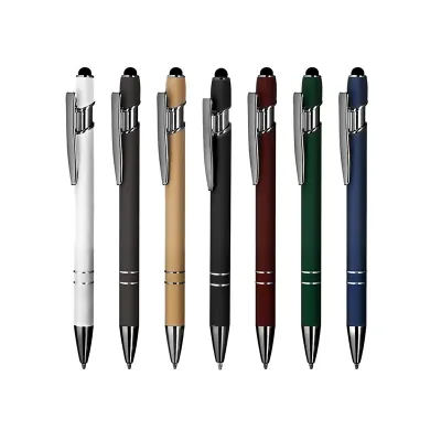 Caneta touch de metal com corpo emborrachado - 1