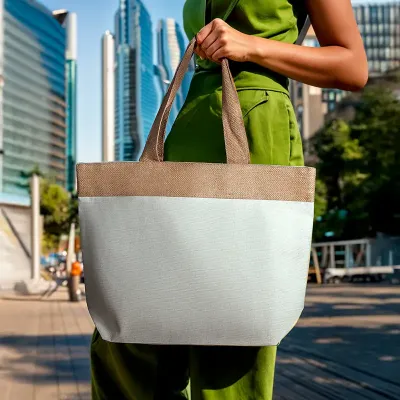 Sacola em Algodão Cru 220g/m² detalhe em Juta - 4