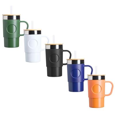 Caneca térmica de 400ml em inox 304 com tampa de bambu e base antiderrapante. Ideal para bebidas ...