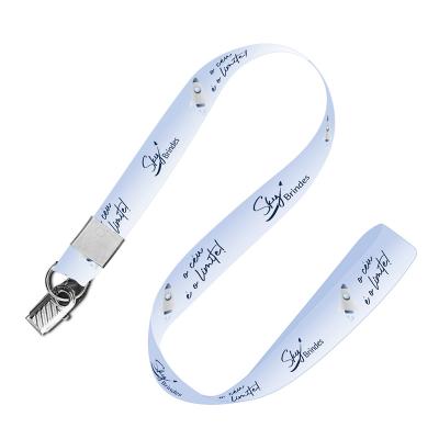 Cordão de crachá 20mm, confeccionado em fita de poliéster acetinada. Processo de gravação frente ...