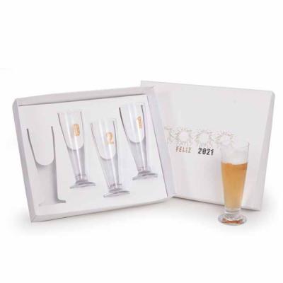 Imagem Promocional - 4 Copos de vidro tulipa para cerveja 300ml (7715) 1 Caixa em papel cartão branco 325mg Peso 1.280g / 34x28x12cm