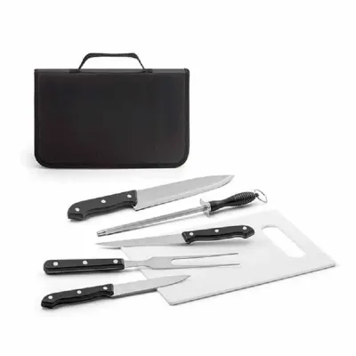 Kit churrasco 5 peças e 1 tábua em estojo