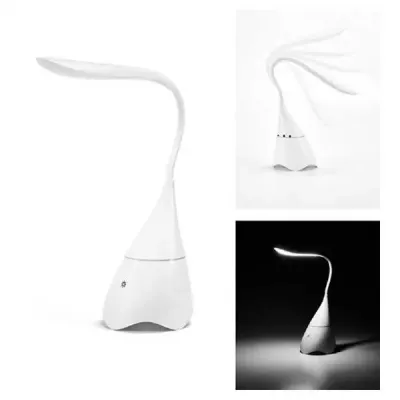 Luminária de mesa branca com braço flexível e caixa de som