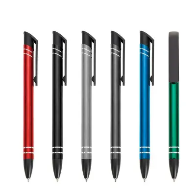 Caneta semimetal colorida com anéis prata e detalhes em preto