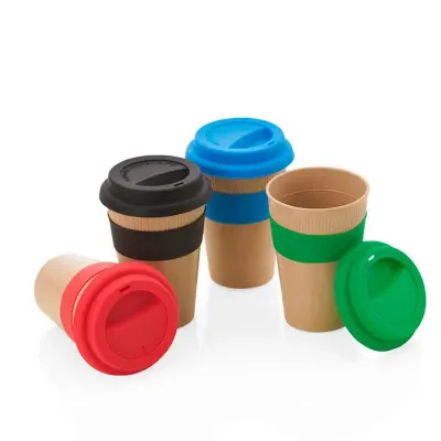 Copo em fibra de bambu 450ml com tampa- cores 