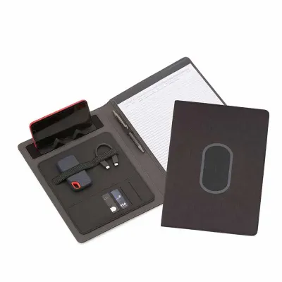 Pasta executiva com bloco de anotações de 20 folhas A4 pautada, Carregador de Telefone Celular se...