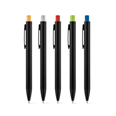 Esferográfica em alumínio com acabamento mate e botão com acabamento brilhante. Corpo com duplo a...