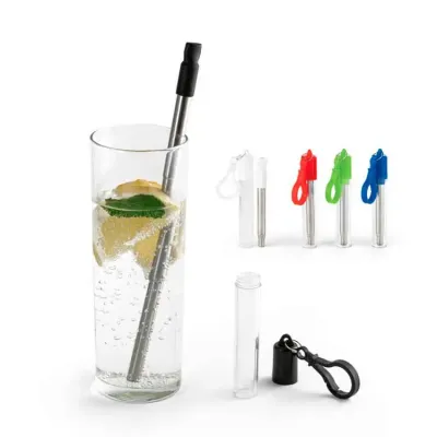 Conjunto de canudo e escova de limpeza. Aço inox. Inclui 1 canudo telescópico, 1 escova de limpez...