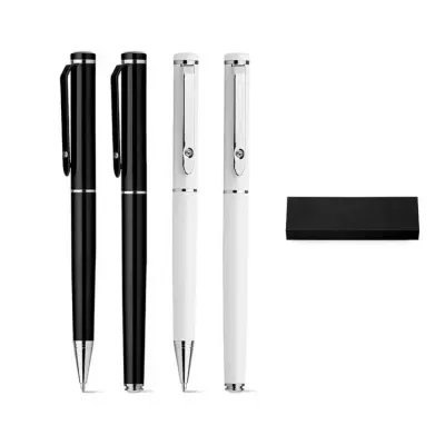 Conjunto de roller e esferográfica. Metal. Em estojo almofadado. Esferográfica: ø10 x 133 mm | Ro...