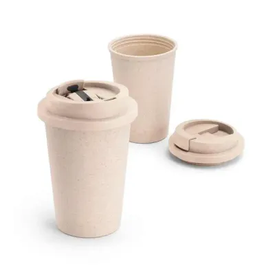 Copo de viagem. Fibra de bambu e PP. Capacidade: 380 ml. Food grade. Ø95 x 113 mm.