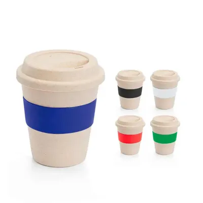 Copo de viagem. Fibra de bambu e PP. Com banda em silicone. Capacidade: 380 ml. Food grade. Ø95 x...