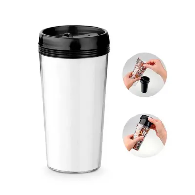 Copo de viagem. PP e PS. Com corpo duplo. Capacidade: 520 ml. Food grade. Caixa branca 94654 vend...