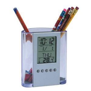 Crazy Ideas - Relógio de mesa digital com porta lápis, marca dia, hora e temperatura
