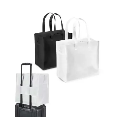 Sacola com fecho zíper, fundo reforçado e alça para trolley