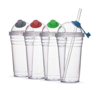 Copo Plástico 480ml com Canudo - várias cores