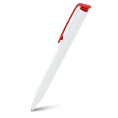 Caneta plástica branca com clipe vermelho