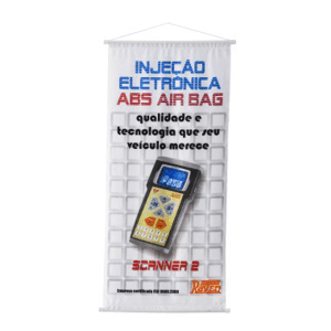 Banner com gravação personalizada com travessão, ponteira e cordão. 
