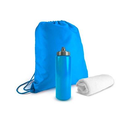 Kit Esportivo 3 Peças azul com sacomochila, toalha e squeeze