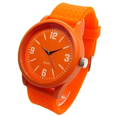 Relógio de pulso promocional LARC2311 cor laranja, pulseira emborrachada mostrador branco e laranja