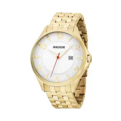 Relógio Magnum dourado com pulseira de aço