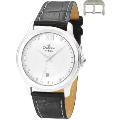Relógio de pulso Champion com calendário, pulseira de couro personalizado 