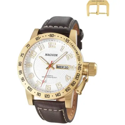 Relógio de pulso Magnum com pulseira de couro com sua marca personalizado 