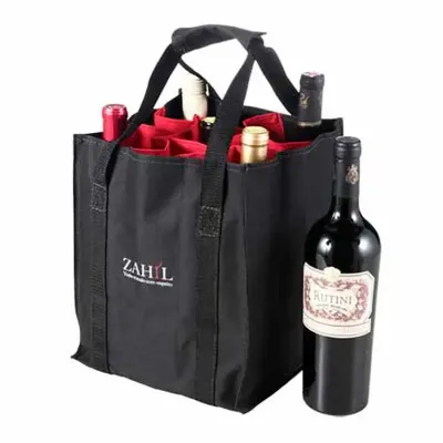 Sacola para vinho, confeccionado em nylon 600, com divisórias para 09 garrafas.