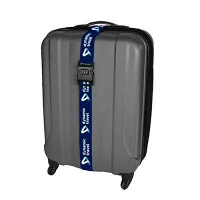 Cinta de mala personalizada, na cor azul.