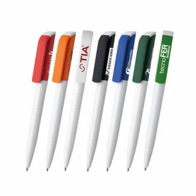 Caneta Plástica com detalhes colorido