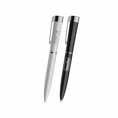 Caneta metálica brilhante nas cores preto e branco