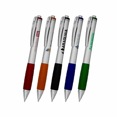 Caneta Plástica com corpo aluminizado